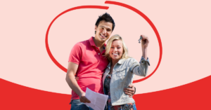 young couple holding keys to a new home with joy | Honor Credit Union