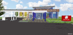artist rendering of the exterior of the new honor credit union stadium drive member center | Honor Credit Union
