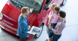 best time to buy a new car; photo of family shopping at a car dealership | Honor Credit Union