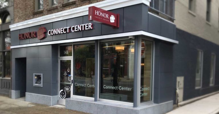 honor credit union's connect center in downtown kalamazoo is now open; photo of connect center exterior