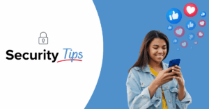 women looking at her phone smiling | Honor Credit Union