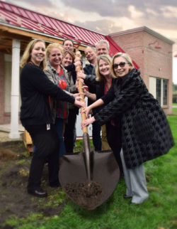 Honor team members, board members, and other community members celebrated the Kalamazoo stadium drive groundbreaking on oct. 11, 2019 | Honor Credit Union