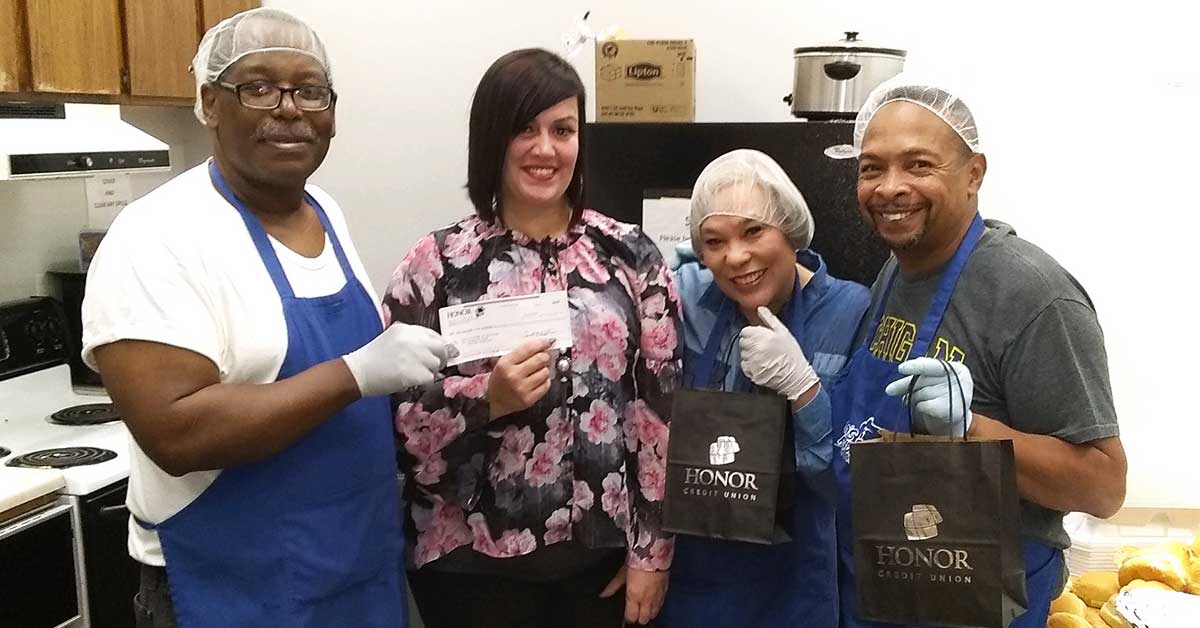 honor credit union made a $1,500 donation to God's Kitchen of Michigan in Kalamazoo