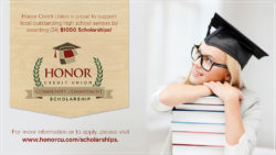 image of a graduate wearing a cap sitting at a table resting her head on a stack of books | Honor Credit Union