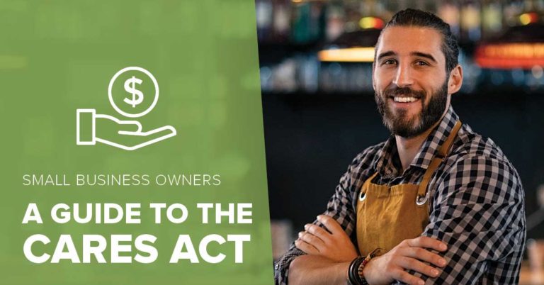 image of a business owner with his arms folded across his chest with text explaining honor credit union has a guide to the new CARES Act for small business owners
