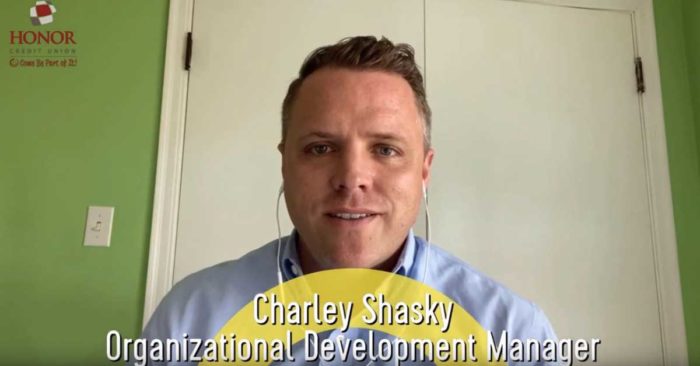 screenshot photo of honor credit union's charley shaskey talking about the government stimulus checks in a video