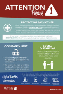 image of honor credit union's safety guidelines for members entering lobbies | Honor Credit Union
