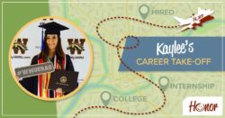 image of honor credit union team member kaylee ronn with text explaining her journey from intern to a full-time honor employee | Honor Credit Union