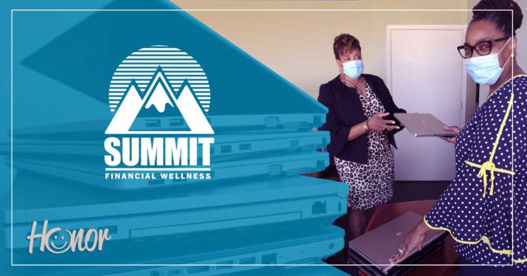 photo of barbara sistrunk from summit financial wellness donating laptops to Mosaic Christian Community Association