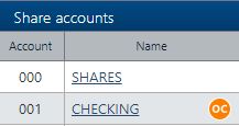 screenshot of honor credit union online banking displaying the orange OC icon that can be clicked to reorder checks