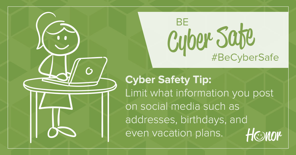 stick figure drawing on a green background with text on background that describes a cybersecurity tip