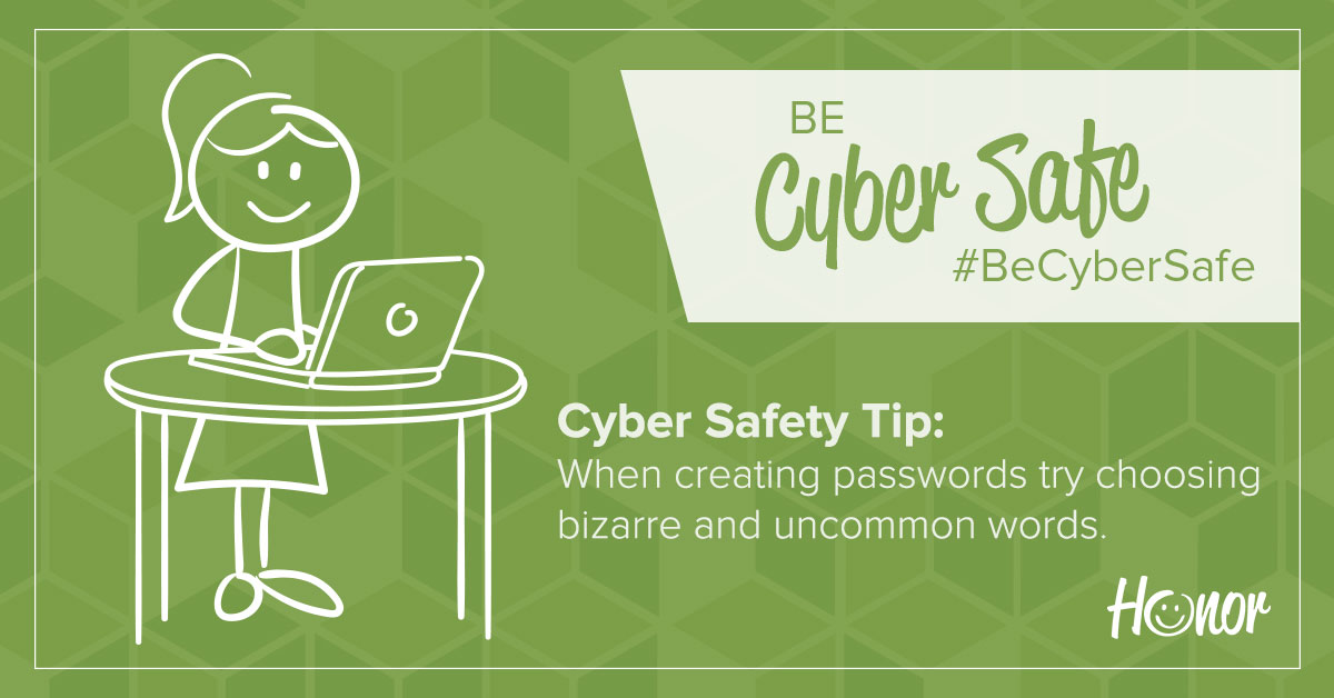 image of a stick figure woman standing at a desk working on a laptop with text on the image explaining a cybersecurity tip