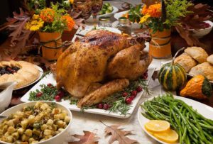 image of a thanksgiving meal that includes turkey, stuffing, green beans, pie, and more | Honor Credit Union