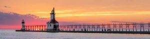 image of lighthouse in saint joseph michigan at sunset | Honor Credit Union