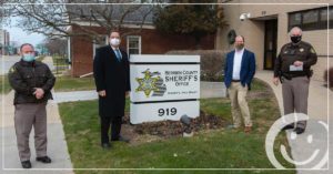 image of people from left to right: berrien county sheriff Captain Randy Miller, tom starks of starks family funeral homes, honor credit union ceo scott mcfarland, and berrien county sheriff paul bailey | Honor Credit Union