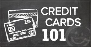 image with a chalkboard background with two credit cards drawn in chalk and text that reads credit cards 101 | Honor Credit Union