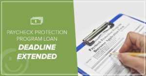 image of a paycheck protection program application with a green color background on half of the image with text about a deadline being extended for the paycheck protection program | Honor Credit Union