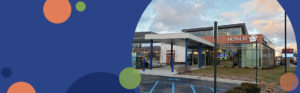 photo of the honor credit union kalamazoo stadium drive member center on a blue background | Honor Credit Union