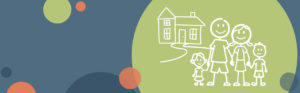 image of a stick figure family standing in front of a house on a green and blue background colored image | Honor Credit Union