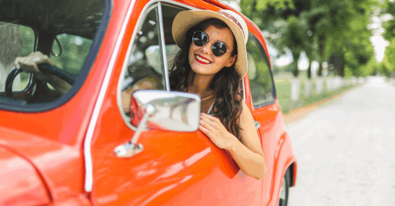 women driving a car