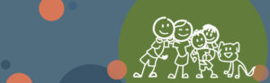 image featuring a blue and green background with a stick figure family hugging | Honor Credit Union