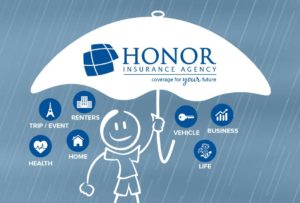 image featuring a stick figure man holding an umbrella with an honor insurance logo on it | Honor Credit Union