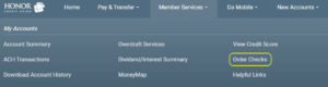 screenshot of online banking menu | Honor Credit Union