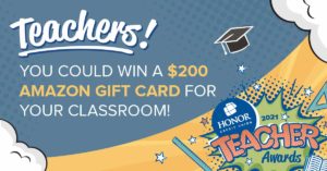 image with blue and yellow background and text promoting the 12th annual teacher awards | Honor Credit Union