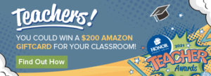 image with blue and yellow background and text promoting the 12th annual teacher awards | Honor Credit Union