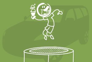 stick figure jumping on trampoline while holding ice cream cone | Honor Credit Union