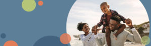 boy smiles while sitting on father's shoulders while mom watches | Honor Credit Union