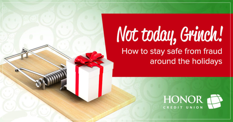 photo of a christmas present on a mouse trap with text on a red background promoting a fraud protection blog