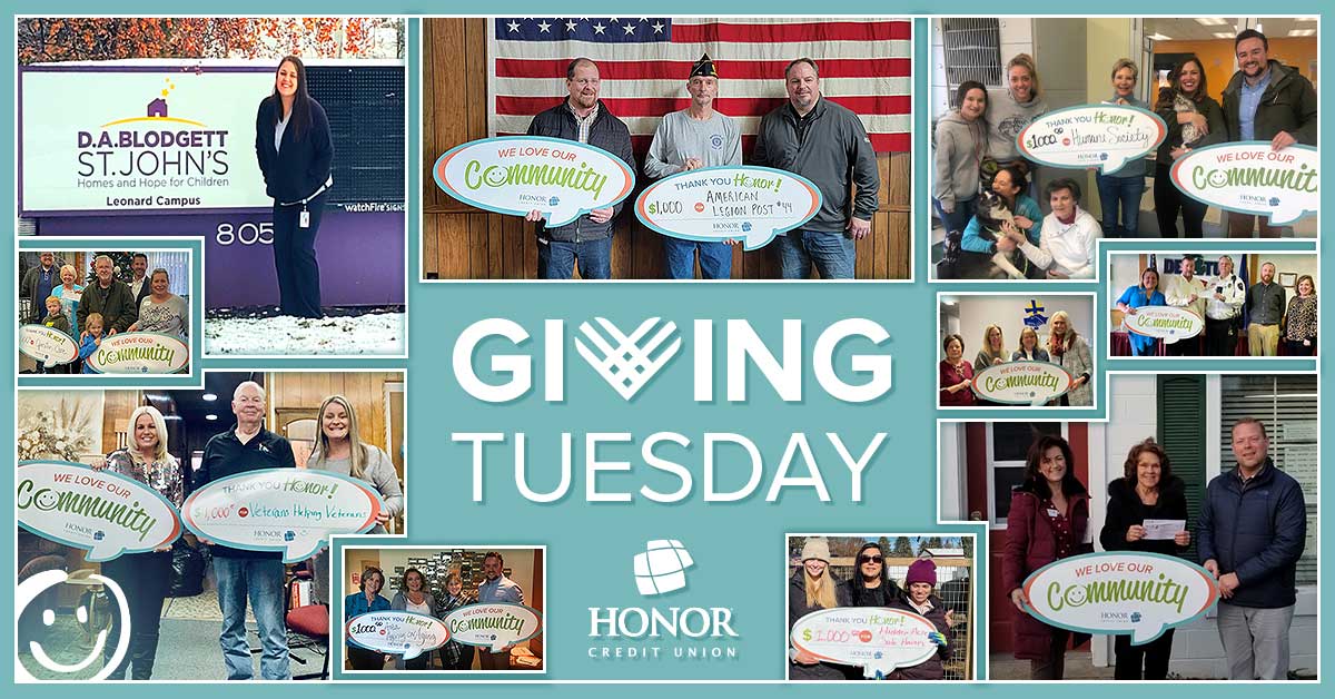 collage of photos of honor team members giving donations on giving tuesday 2021