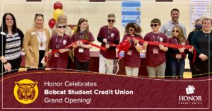 photo of students and faculty at the bobcat student credit union ribbon cutting at brandywine elementary school | Honor Credit Union