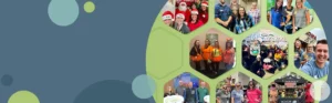 image with a blue and green background featuring a photo collage of honor team members | Honor Credit Union