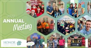 image featuring a green and blue background and a photo collage of honor team members | Honor Credit Union