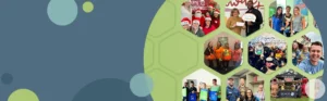 image with a blue and green background featuring a photo collage of honor team members | Honor Credit Union
