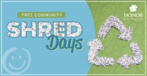 image featuring a green and blue background with text promoting a press release announcing honor's free shred day events | Honor Credit Union
