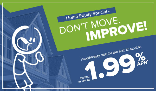 stick figure with an excited look on its face with text on a green and blue background explaining a home equity line of credit special offer from honor credit union