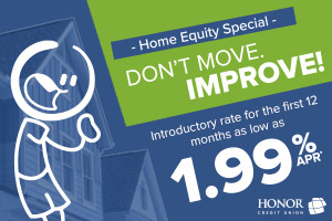 stick figure with an excited look on its face standing next to text describing a home equity line of credit special offer