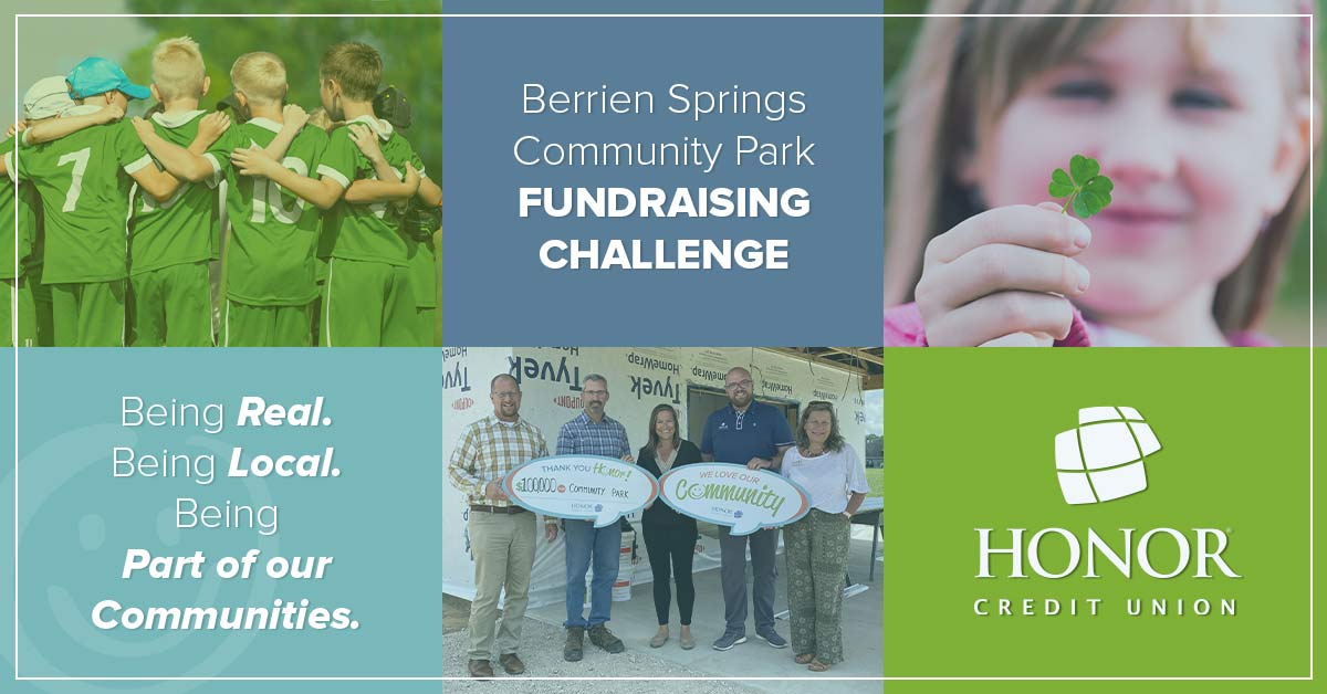 image with text promoting the donation campaign supporting the new community park in berrien springs