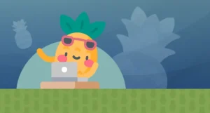 image with a blue and green background with a pineapple wearing sunglasses | Honor Credit Union