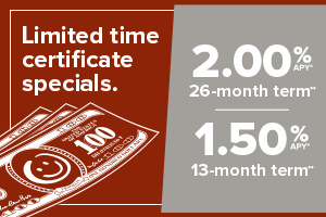 image featuring a red background with fake money and text promoting a certificate of deposit special