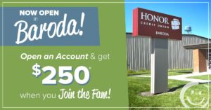 image promoting a $250 incentive for the Baroda community to join Honor Credit Union | Honor Credit Union