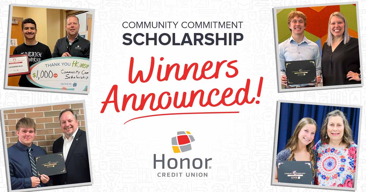 image promoting the announcement of the 2023 honor credit union community commitment scholarship winners