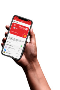 hand holding phone with honor mobile app showing cardhub | Honor Credit Union