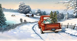 christmas tree in the back of a red truck | Honor Credit Union