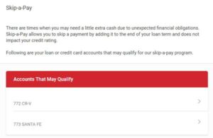 skip a pay screenshot from honor's online banking | Honor Credit Union
