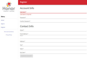 screenshot of loan pay create credentials and enter contact info