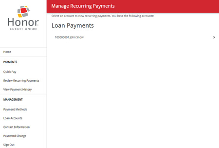 screenshot of recurring payments in loanpay xpress